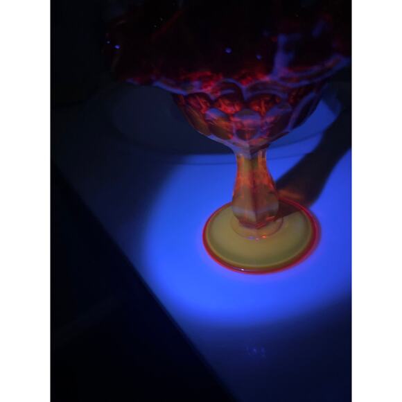 Fenton Orange Amberina Glass Thumbprint Compote Candy Dish UV reactive - Picture 8 of 10